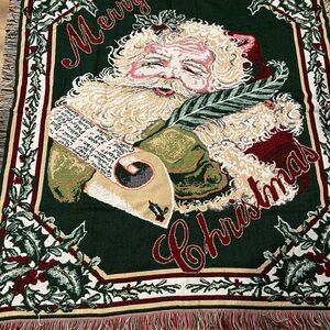 Festive Santa Christmas Tapestry Blanket With 29 Kids Names On The 📜 Scroll